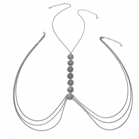 Retro Fashion Simple Carved Disc Body Chain Necklace Back Chain