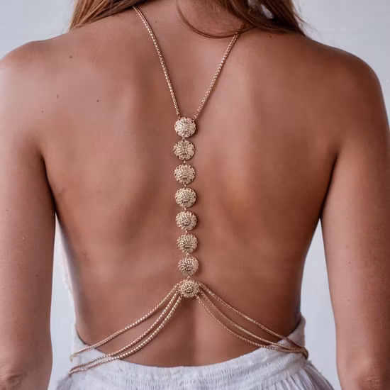Retro Fashion Simple Carved Disc Body Chain Necklace Back Chain