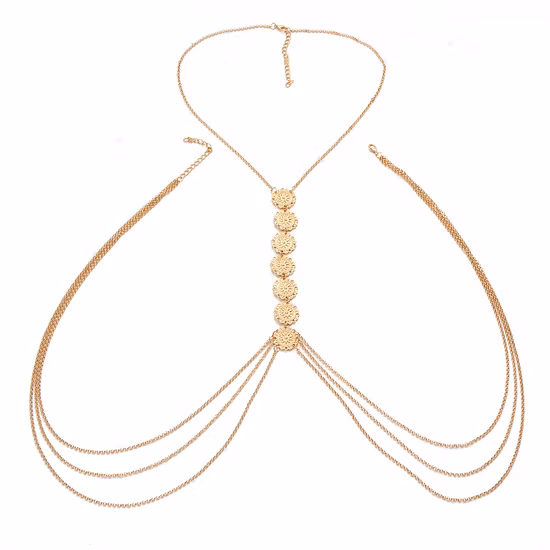 Retro Fashion Simple Carved Disc Body Chain Necklace Back Chain